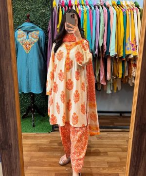 MURTI TRENDS ORANGE COTTON STYLISH KURTI