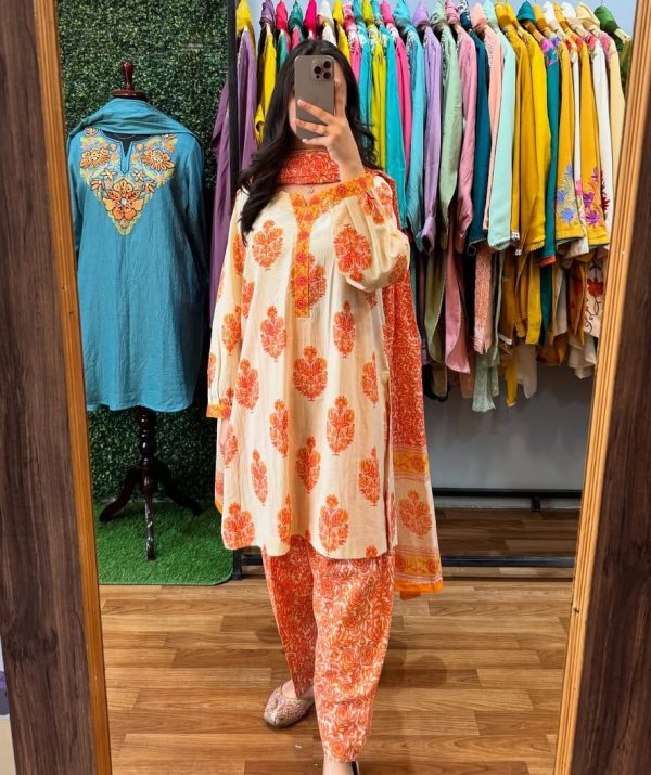 MURTI TRENDS ORANGE COTTON STYLISH KURTI
