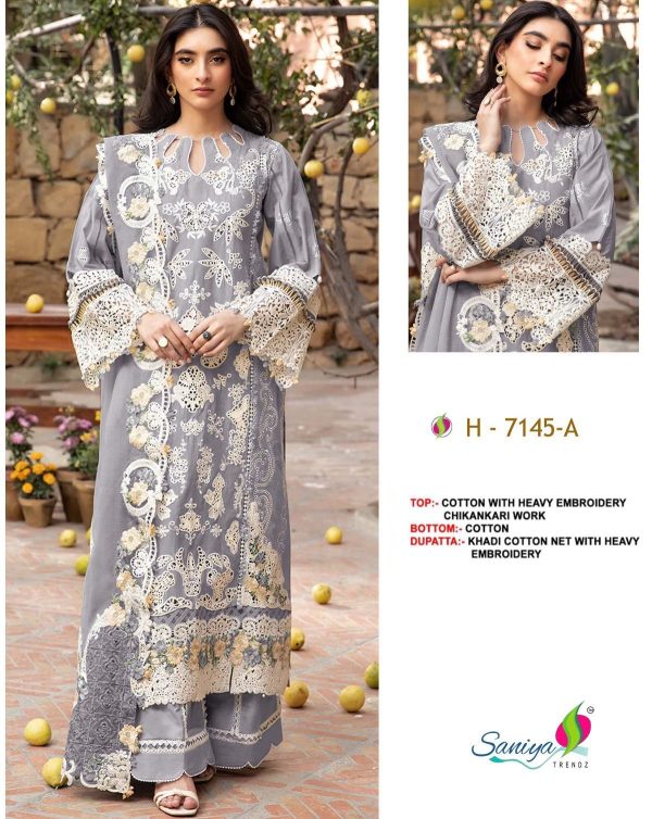 SANIYA TRENDZ 7145 A COTTON EMBROIDERED SUITS