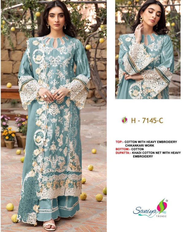 SANIYA TRENDZ 7145 C COTTON EMBROIDERED SUITS