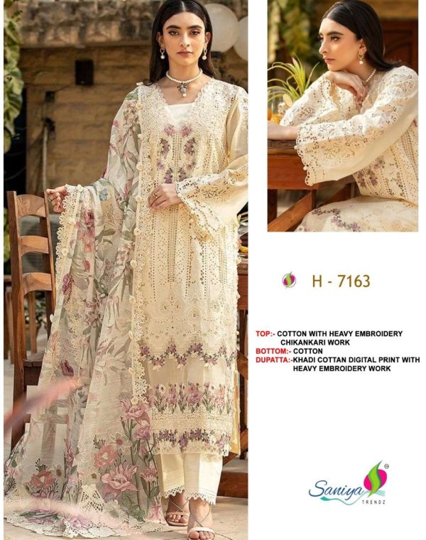 SANIYA TRENDZ 7163 CHIKANKARI COTTON SALWAR SUITS