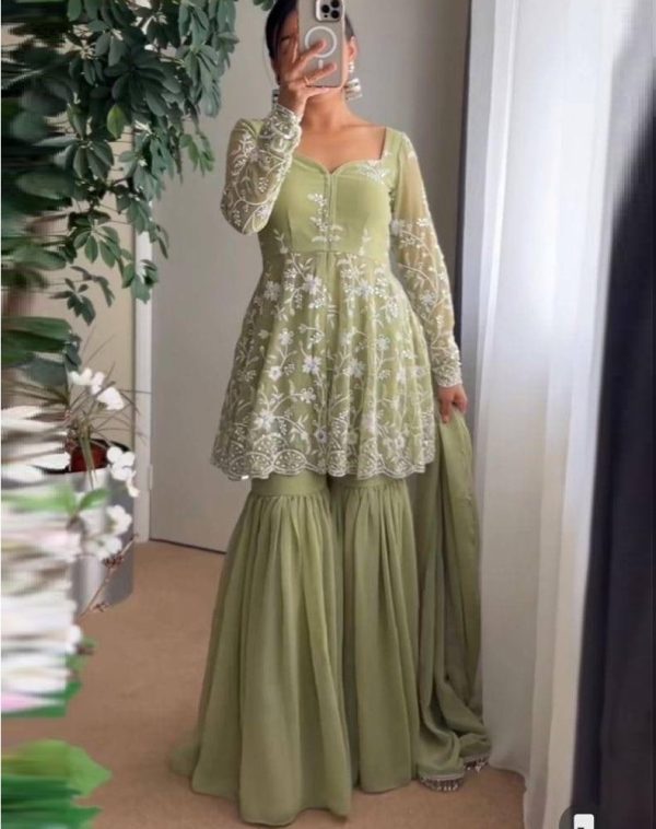 ST 184 DESIGNER GEORGETTE SHARARA SUITS ONLINE