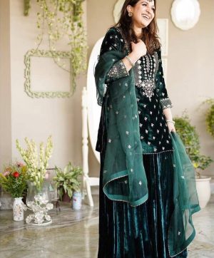 WOMEN WASTRA FD 7836 B TRENDING VELVET SHARARA SUITS