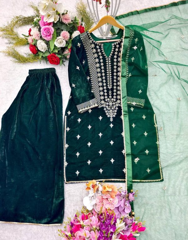 WOMEN WASTRA FD 7836 B TRENDING VELVET SHARARA SUITS