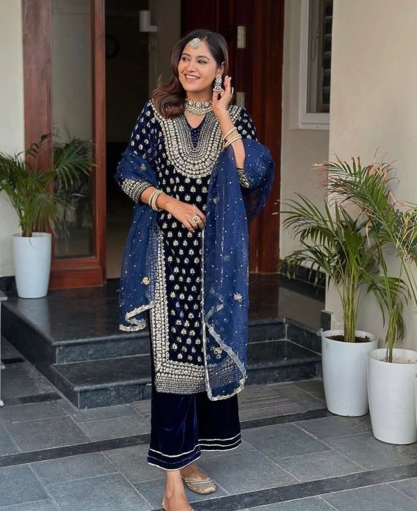 LC 1409 LATEST VELVET PLAZZO SUITS WHOLESALE