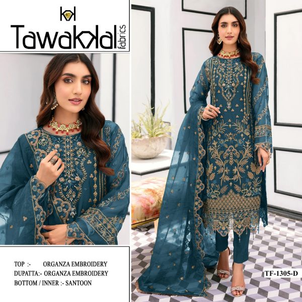 TAWAKKAL FABRICS TF 1305 D ORGANZA PAKISTANI SUIT