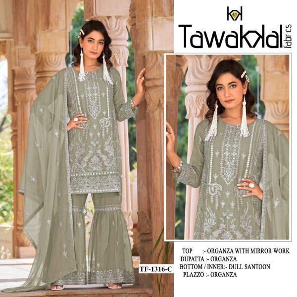 TAWAKKAL FABRICS TF 1316 C ORGANZA SALWAR SUITS
