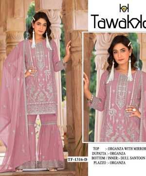 TAWAKKAL FABRICS TF 1316 D ORGANZA SALWAR SUITS