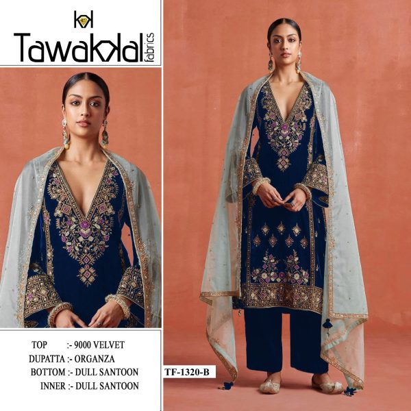 TAWAKKAL FABRICS TF 1320 B PAKISTANI VELVET SUITS