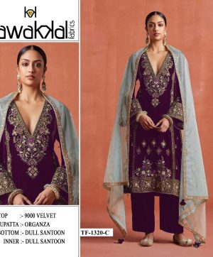 TAWAKKAL FABRICS TF 1320 C PAKISTANI VELVET SUITS