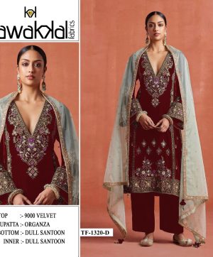 TAWAKKAL FABRICS TF 1320 D PAKISTANI VELVET SUITS