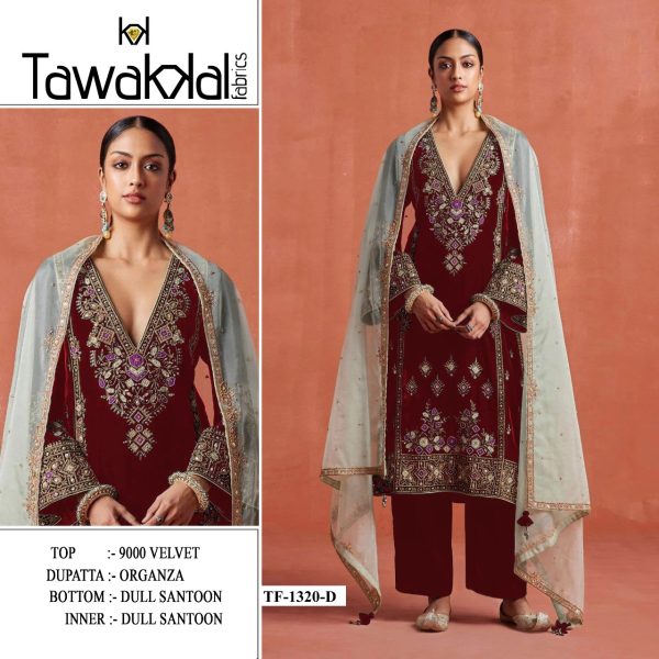 TAWAKKAL FABRICS TF 1320 D PAKISTANI VELVET SUITS