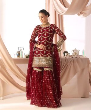 JL 1051 RED SHARARA LUXURY WEAR