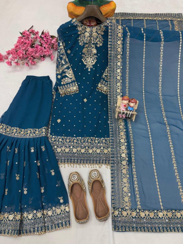 LC 1413 BEAUTIFUL BLUE SHARARA DRESS