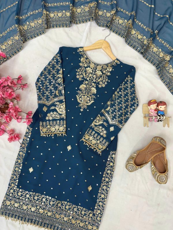 LC 1413 BEAUTIFUL BLUE SHARARA DRESS