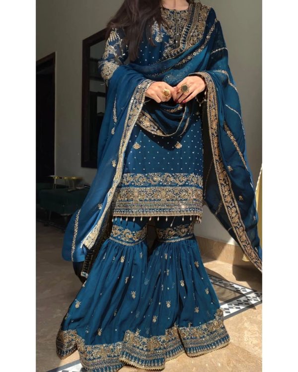 LC 1413 BEAUTIFUL BLUE SHARARA DRESS