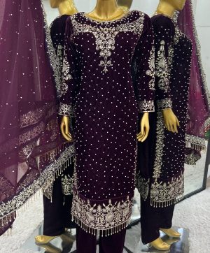 NSR 876 WINE VELVET SALWAR KAMEEZ