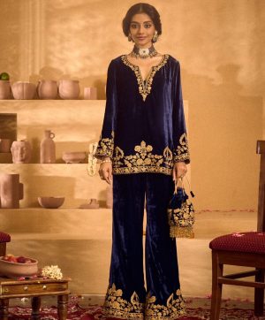 HK 1732 VELVET PLAZZO SUITS WHOLESALE