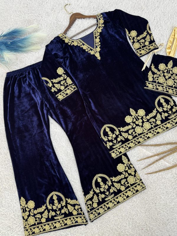 HK 1732 VELVET PLAZZO SUITS WHOLESALE